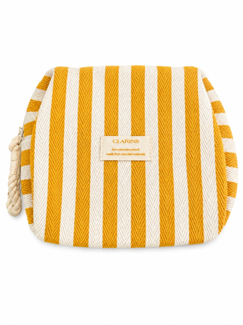 Clarins Golden Yellow and White Striped Travel Cosmetic Pouch